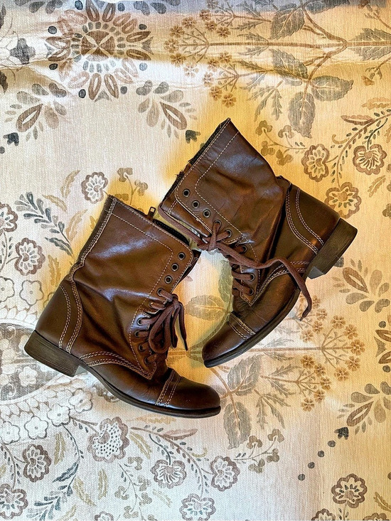Steve Madden Shoes - Steve Madden Womens Troopa Combat Boots Size 8 Brown Leather Biker Lace Up Boho